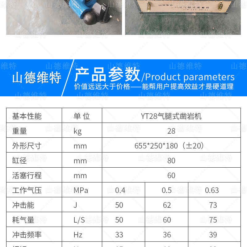 YT28型氣腿式鑿巖機參數(shù)